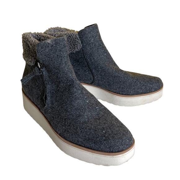 Dr. Scholl's Lunar Ankle Boots 7.5M Vegan Gray Zip Fleece Felt Platform Booties - Picture 1 of 9